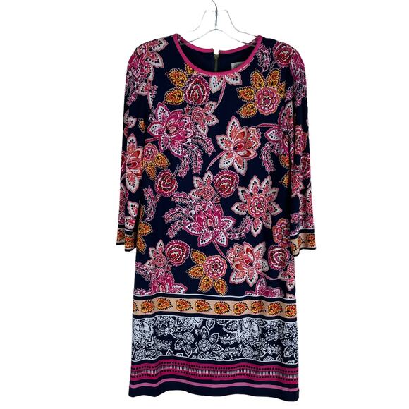 Eliza J Floral Printed Shift Dress 3/4 Sleeve Pink Navy Size 6 - Picture 3 of 8